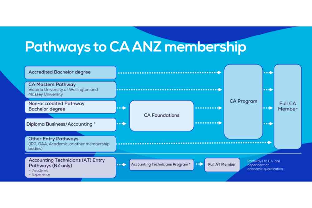 Graphic illustrating the pathways to CA ANZ membership, as outlined in this article